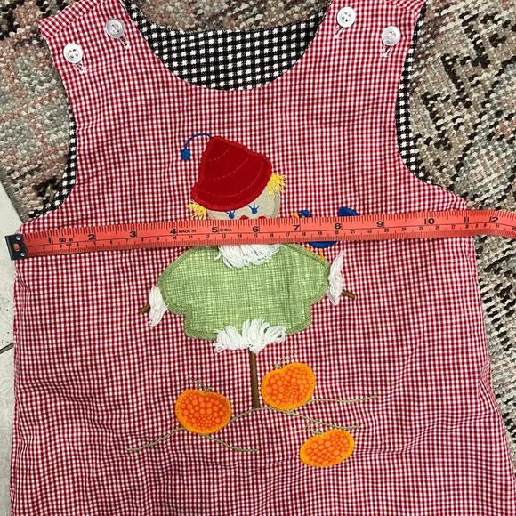 Appliqué Reversible Gingham Girl’s Dress - Cowgirl Rodeo/Scarecrow Pumpkin - Picture 10 of 13
